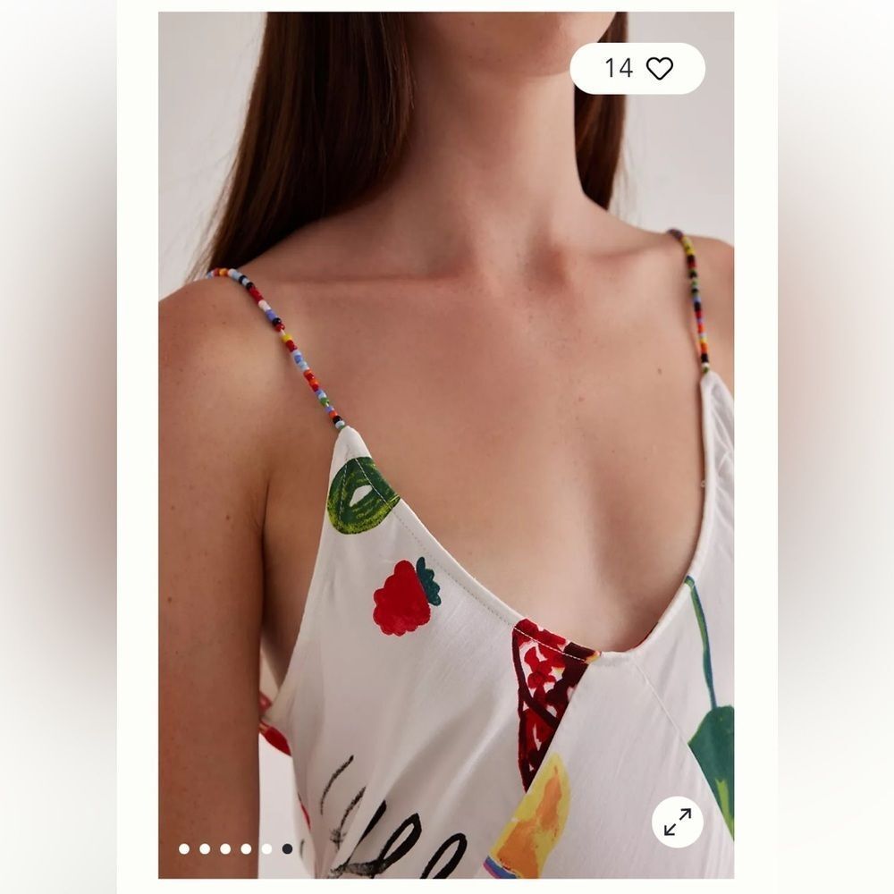 Damson Madder Anthropologie Calypso White Slip Maxi Dress with Multicolor Print - Picture 2 of 9
